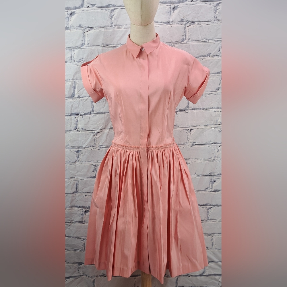 Classic Pink Shirtwaist Midi Dress - Women's